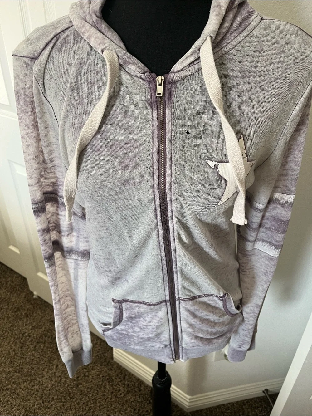 Grayson/Threads Lavender Tie Dye Star Zip Up Lightweight Hoodie Size S